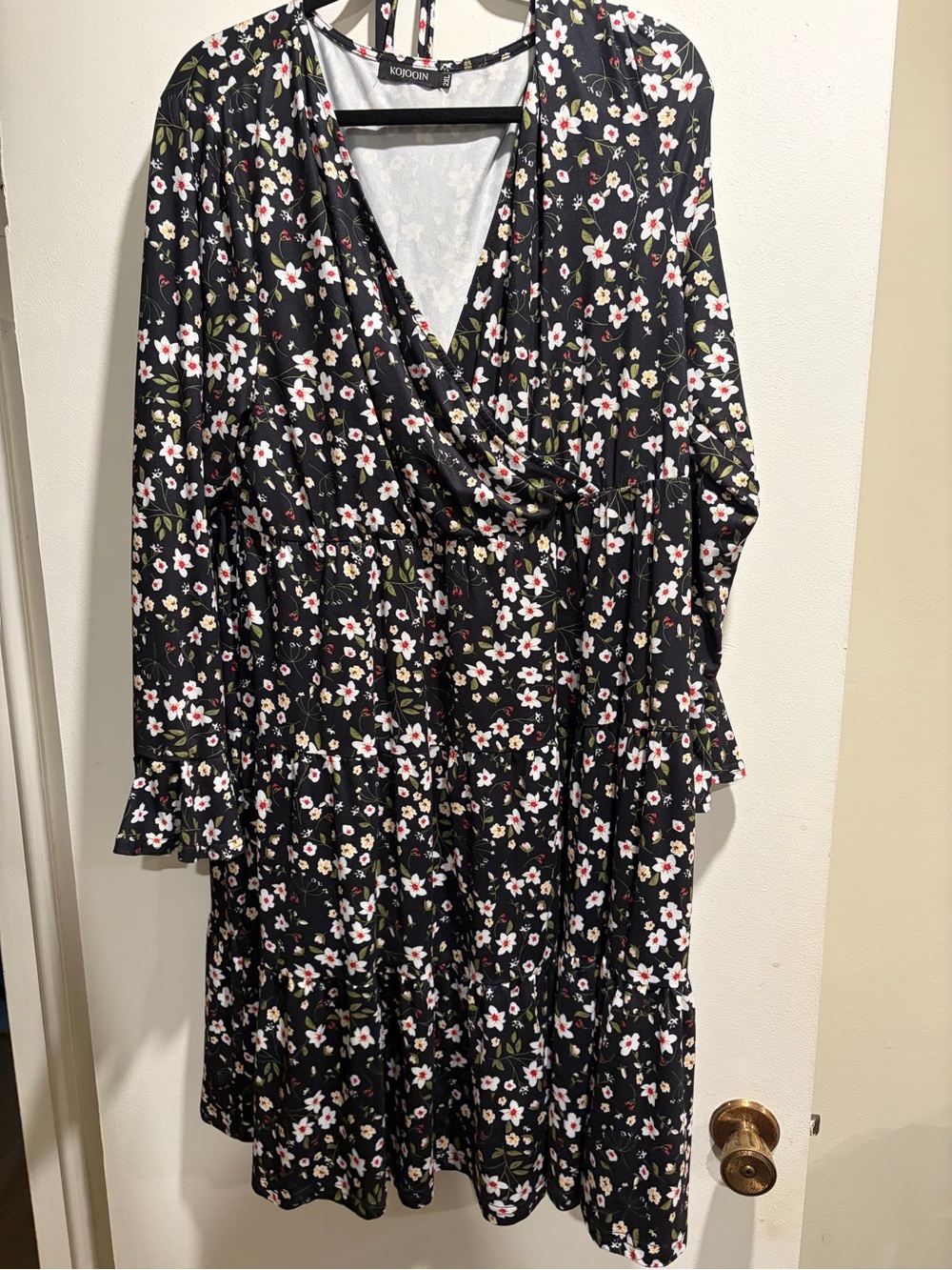 KOOKAI Black Floral Wrap-Style Midi Dress